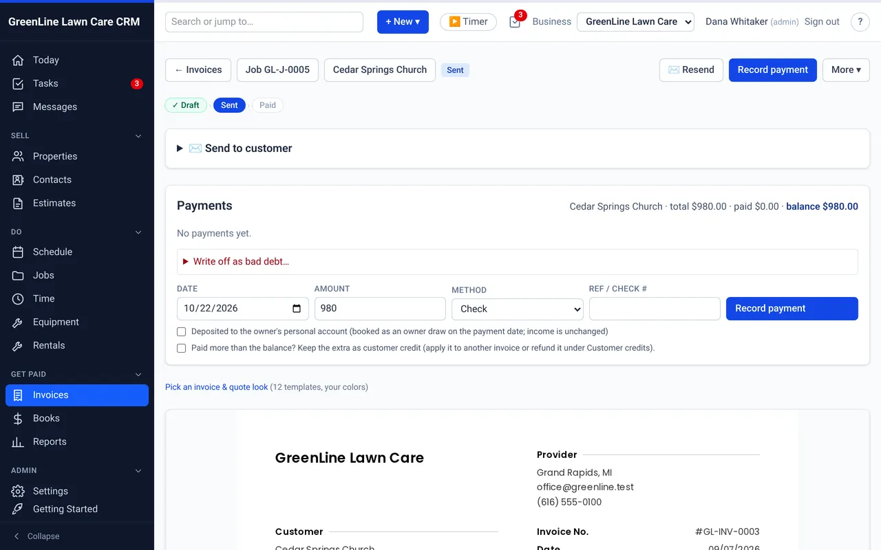 An invoice ready to send