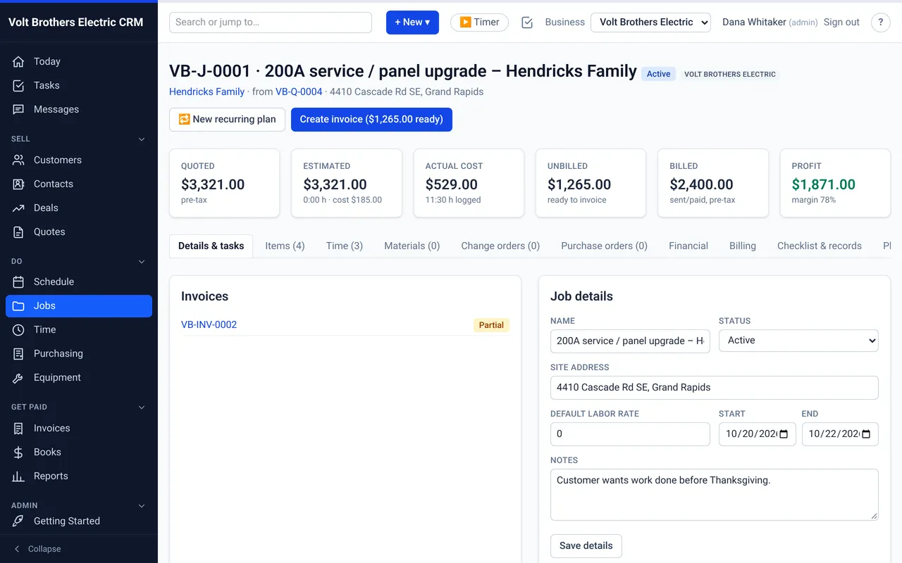 Job cost summary